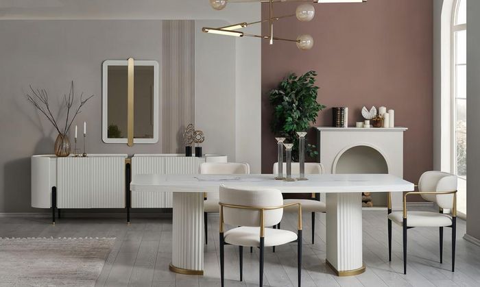 Essgruppe Esszimmer Esstisch Küchentisch Stühle Konsole Spiegel Edelstahl
