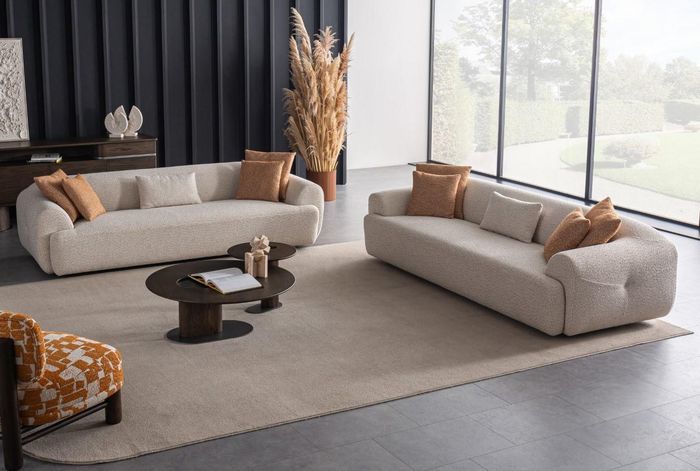 Beiges Sofa Set, 2-teilig, Modern, 6 Sitzplätze, Mit Kissen, 256 cm