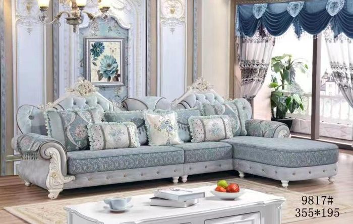Ecksofa L-Form Textil Luxus Sofa Wohnlandschaft Blau Couchen M�bel