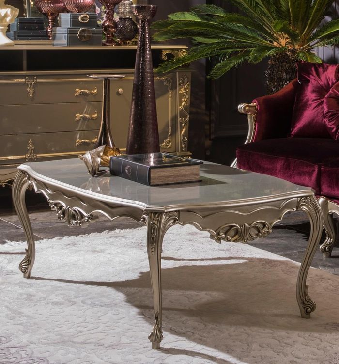 Silberner Couchtisch Beistelltisch Kaffeetisch Design Tisch Wohnzimmer Tische