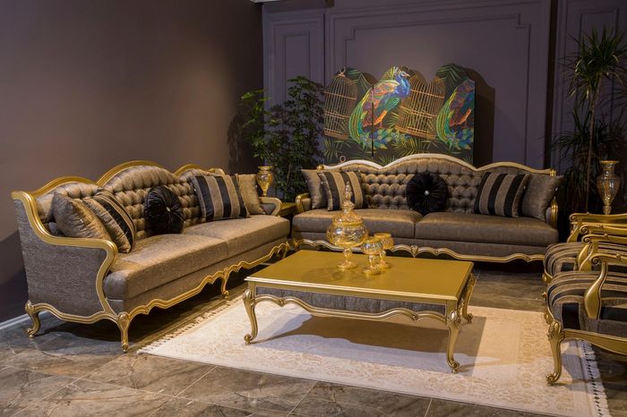 Komplett Set Sofagarnitur 3+3+1+1 Sitz Sofas Couchtisch Barock Rokoko Couch 5tlg