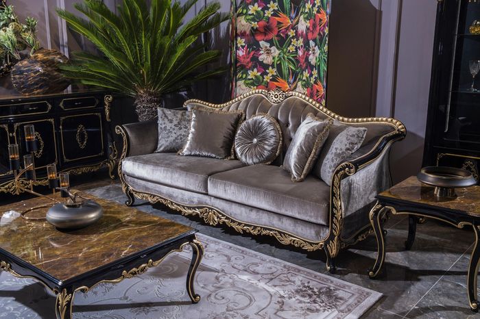 Klassischer Luxus Sofa 3 Sitzer Sofas Sitz Stoff Design Couch Möbel Stil Textil