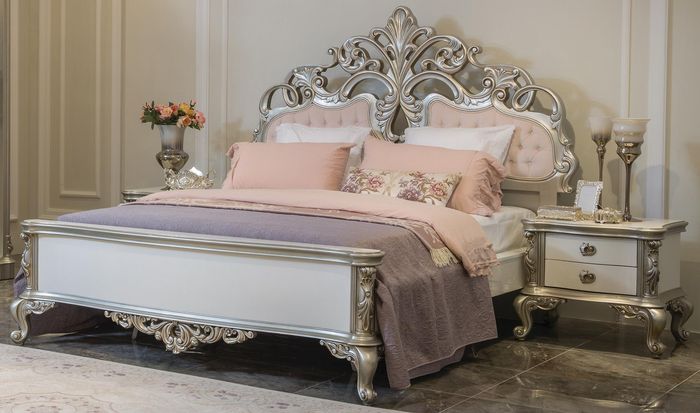 Bett Möbel Silber Rosa Schlafzimmer Möbel Design Betten Luxus Möbel Barock Holz