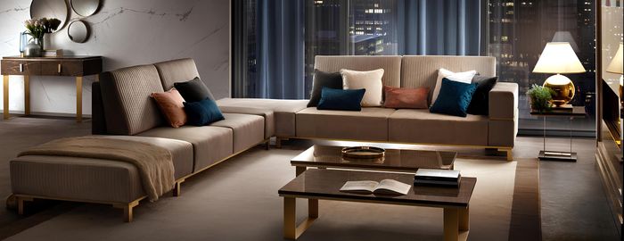Luxus Möbel Ecksofa L Form Couch Design Polsterung Textil Sofas Holz Garnitur