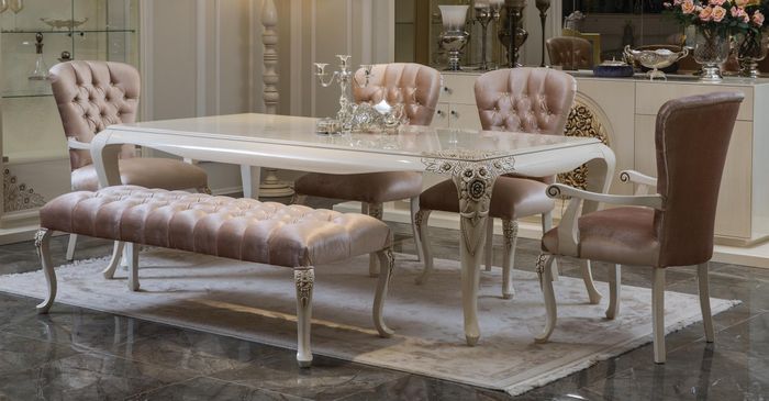 Klassische Esszimmer Garnitur Tisch Stuhl Set Hocker Essgarnitur Stühle 6tlg