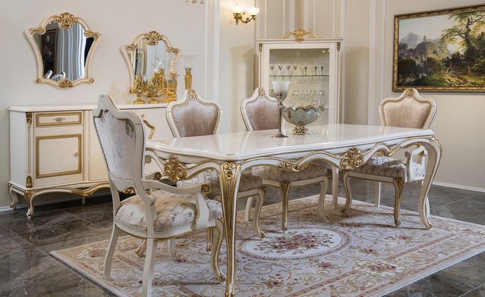 Klassisches Esszimmer Esstisch Vitrine 4x Stuhl Essgruppe Tisch Kommoden 7tlg.