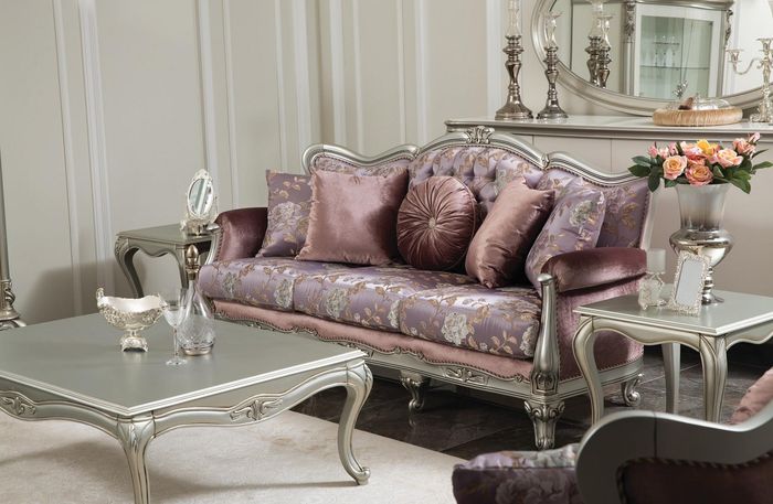 Sofa 3 Sitzer Lila Wohnzimmer Klassische Design Möbel Sofas Luxus Stil Samt Neu