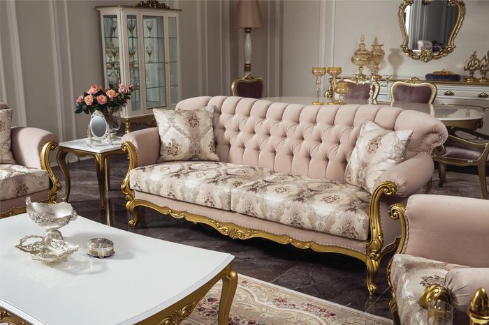 Luxus Dreisitzer Sofa 3 Sitz Sofas Sitzer Stoff Couch Möbel Stil Textil Italien
