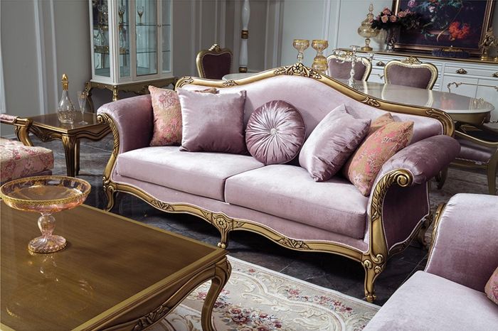 Sofa 3 Sitzer Lila Textil Sofas Couch Polster Luxus Möbel klassisch Dreisitzer