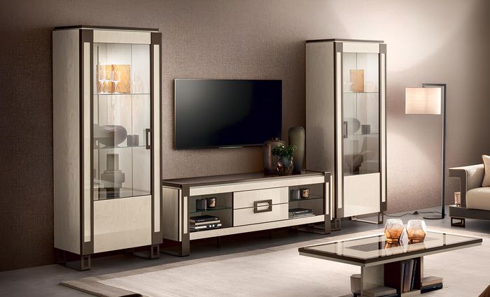 Design Wohnwand Sideboard 2x Vitrine rtv Lowboard Anrichte 3 tlg. Set wohnwände