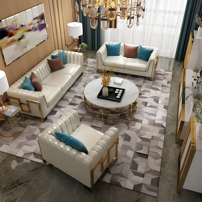 Luxus Möbel Sofagarnitur Couch Sofa Polster 3 2 1 Sitzer Couchtisch Holz 4tlg.
