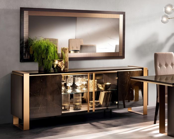 Designer Kommode Anrichte Side Low Board Schrank Wohn Zimmer Regal Luxus Metall