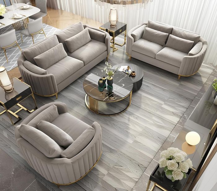 Designer Sofagarnitur 3+2+1 Sitzer Sofa Couch Stoff Garnitur Polster Set Modern