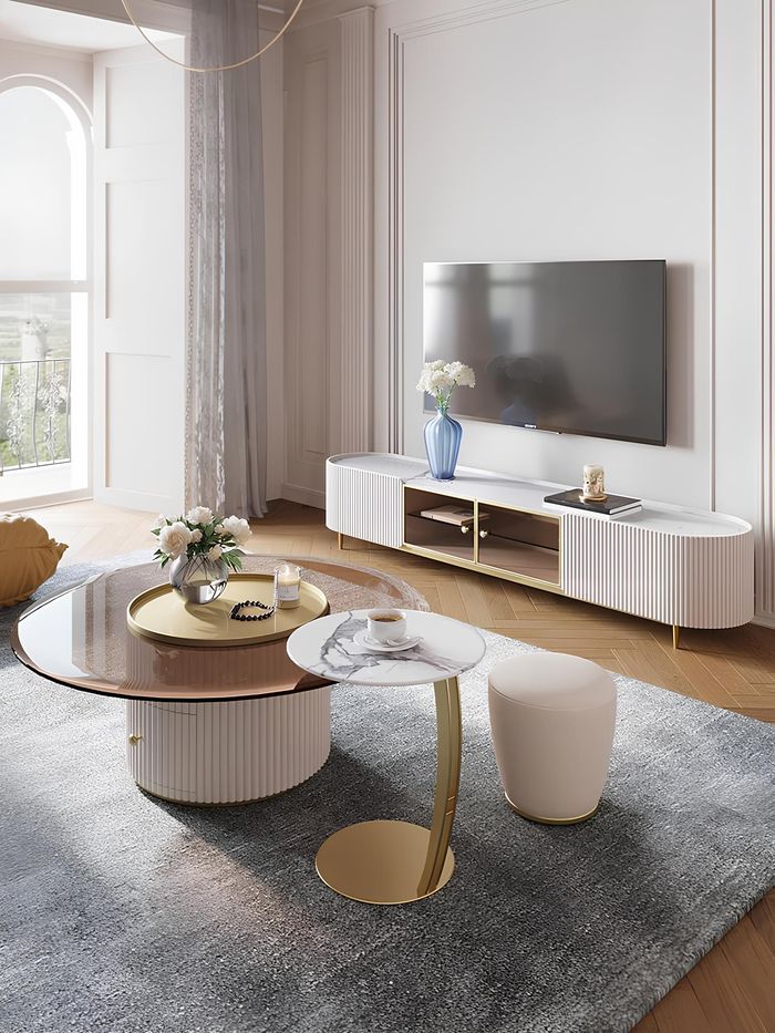 Couchtisch Sideboard 2tlg Led Beleuchtete Wohnzimmer Möbel Tisch Lowboard Glas
