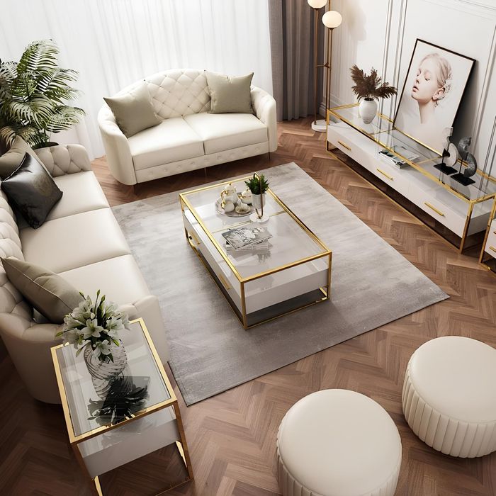 Designer Couch Sitz Polster 3+2 Sitzer Weiß Leder Garnitur Sofa Möbel Garnituren
