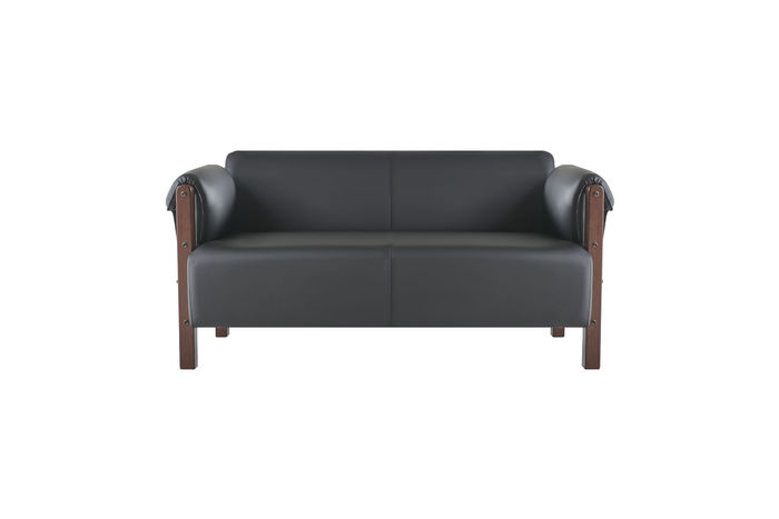 Sofa 2-Sitzer Schwarz Couch Modern Original Design Ledersofa Holz