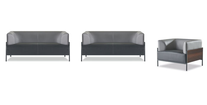 Schwarzes Büro Sitzset Designer 2x Kunstleder 2-Sitzer Edler Sessel 3tlg