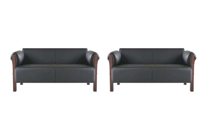 Couch Modern Sofa-Set 2-Sitzer Ledersofas Schwarz Holz Leder Sofas