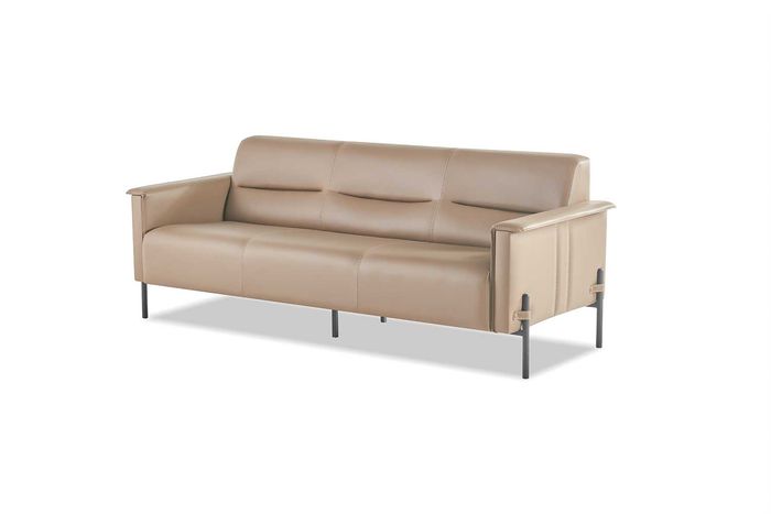 Sofa Modern 3-Sitzer Ledersofa Leder Edelstahl Holz Dreisitzig Couch
