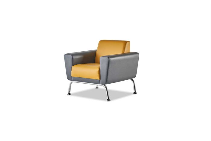 Sessel Gelb Grau Lehnsessel Modern Holz Weiche Armlehnen Edelstahl Leder