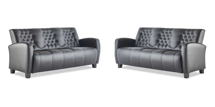 Chesterfield Couch 3-Sitzer Sofas Sofa-Set Modern Ledersofas Holz Knöpfe