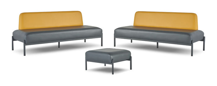 Sitzmöbel Ledersofas Art Deco Edelstahl Schwarz Gelb 3-Sitzer Hocker Set