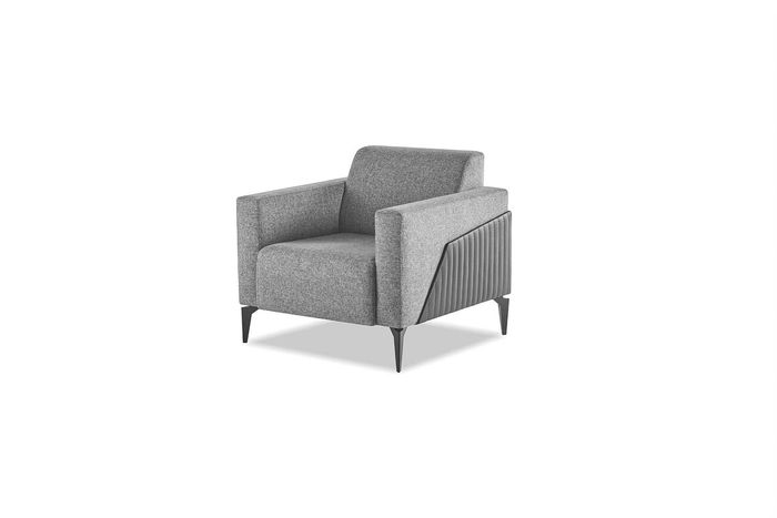 Sessel Grau Lehnsessel Modern Leder Edeltahl Textil 1-Sitzer Armlehnen