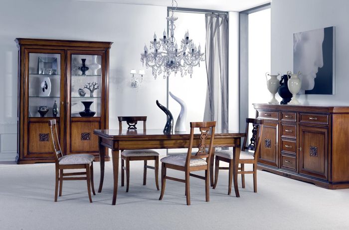 Esszimmer Set 7tlg. Esstisch Stuhle Kommode Vitrine Gruppe Garnitur Holz Braun