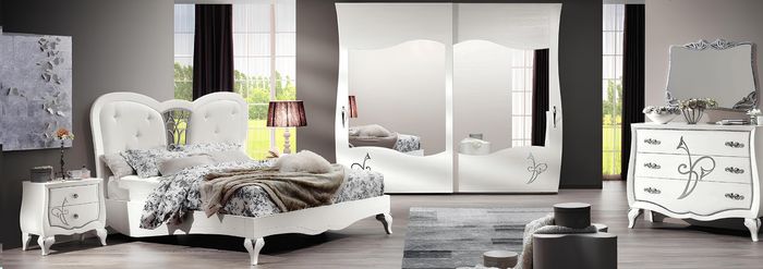 Schlafzimmer Bett Nachttisch Kleiderschrank Kommode Spiegel Neu 6tlg Luxus Set