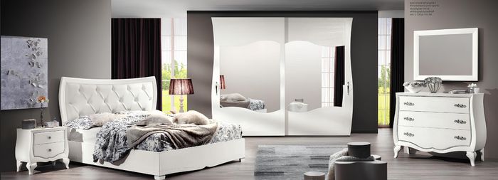 Garnitur Schlafzimmer Bett Nachttisch Kleiderschrank Kommode Spiegel Set 6tlg