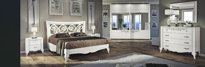 Set 6tlg Schlafzimmer Bett Nachttisch Kleiderschrank Kommode Spiegel Garnitur