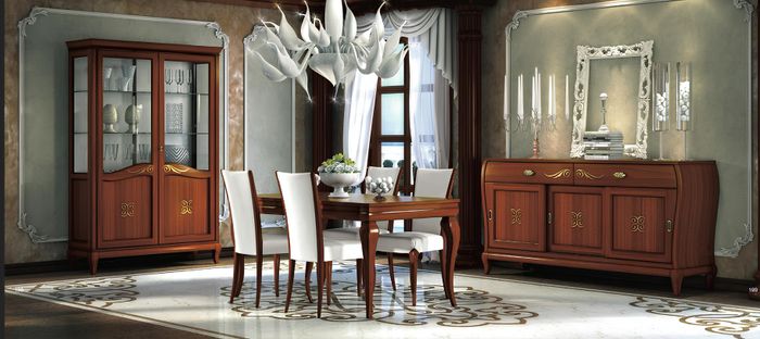 Design Set 7tlg Esszimmer Esstisch Stuhl Kommode Vitrine Gruppe Ess Tische Holz
