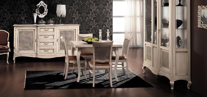 Garnitur Holz Möbel Kommode 4x Stuhl Tisch Vitrine Neu Gruppe Esszimmer Set 7tlg