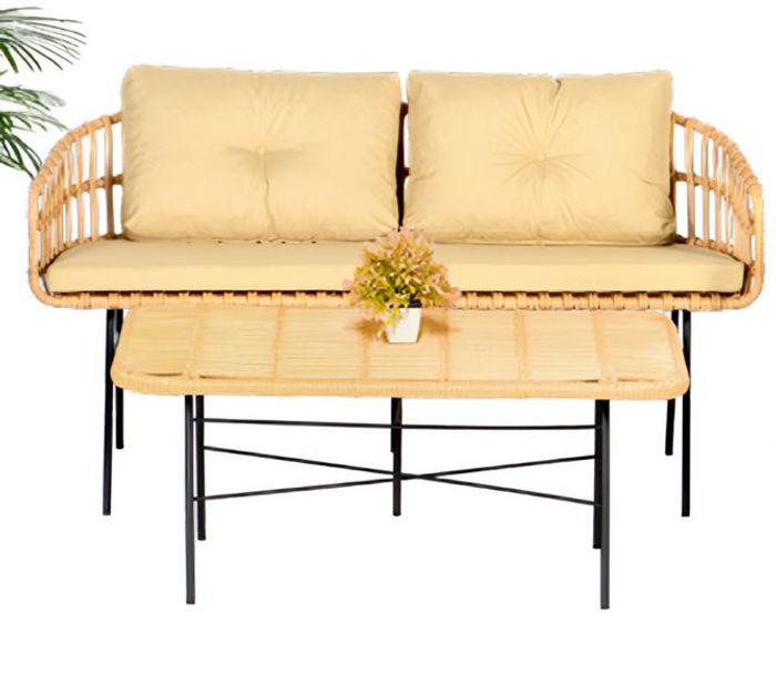 Sofa 2 Sitzer Couchtisch Garten Möbel Set Sofagarnitur Tisch Veranda Sitzgruppen