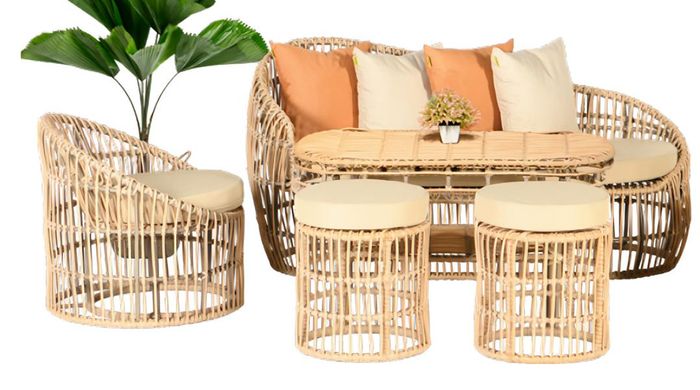 5tlg Gartenmöbel Sofagarnitur Tisch Hocker Sessel Veranda Sitzgruppen Modern Neu
