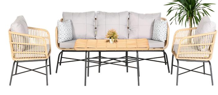 Set 4tlg GartenMöbel Sofagarnitur Tisch Sessel Veranda Sitzgruppen Esstisch Neu