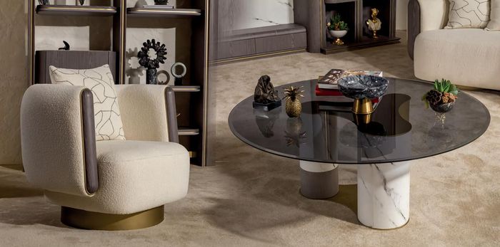 2tlg Sessel Couchtisch Wohnzimmer Luxus Beige Modern Einfarbig Polyester Neu
