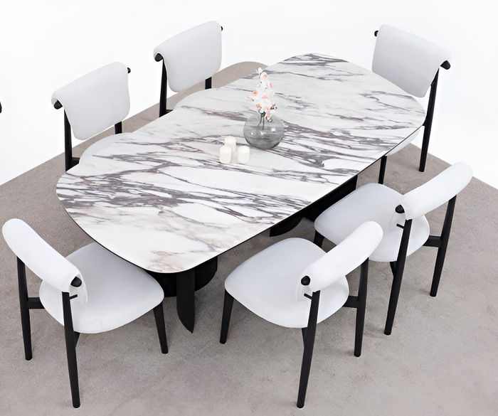 Modernes Esszimmer-Set weißer Esstisch weiche Stühle Designermöbel