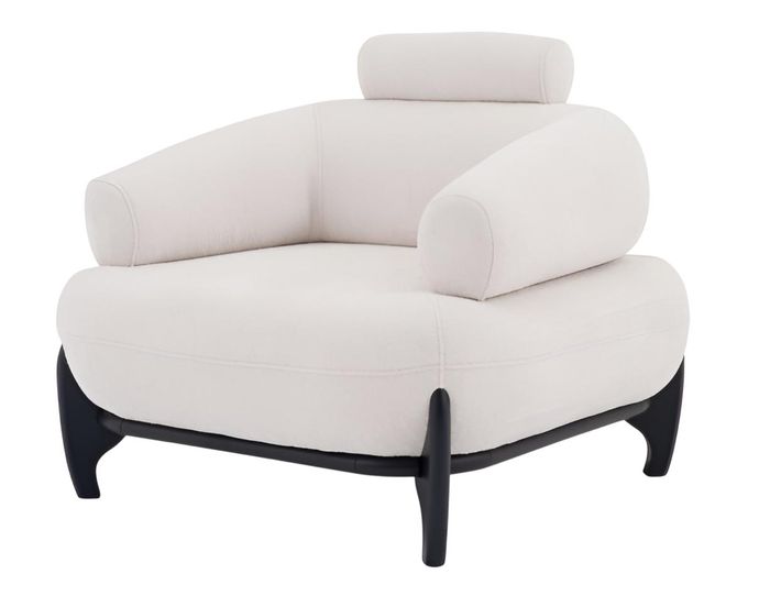 Weißer stilvoller Sessel weicher Stoffsessel Designersessel Wohnzimmermöbel