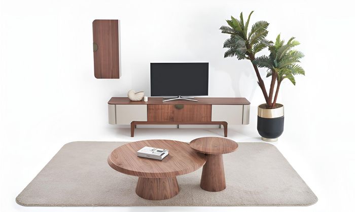 Modernes braunes Wohnzimmer-Set Holzsideboard Couchtisch Beistelltisch Regal