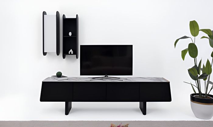 Stilvoller Schwarzes Wohnzimmer-Set Holz-TV-Sideboard Regale Designermöbel