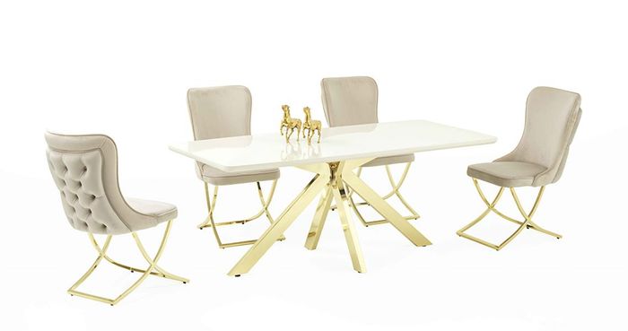 Hochwertig Esszimmer Set Garnitur Tisch 4x Stühle Design luxuriöse Möbel Beige