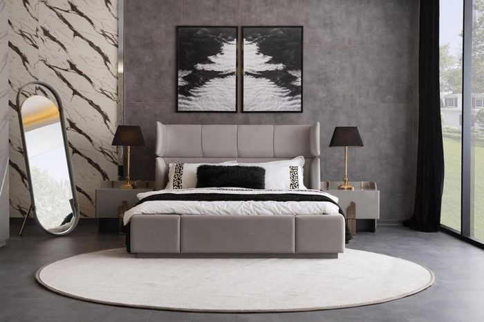 Bett 2x Nachttische mit Standspiegel Doppelbett Edelstahl Schlafzimmer