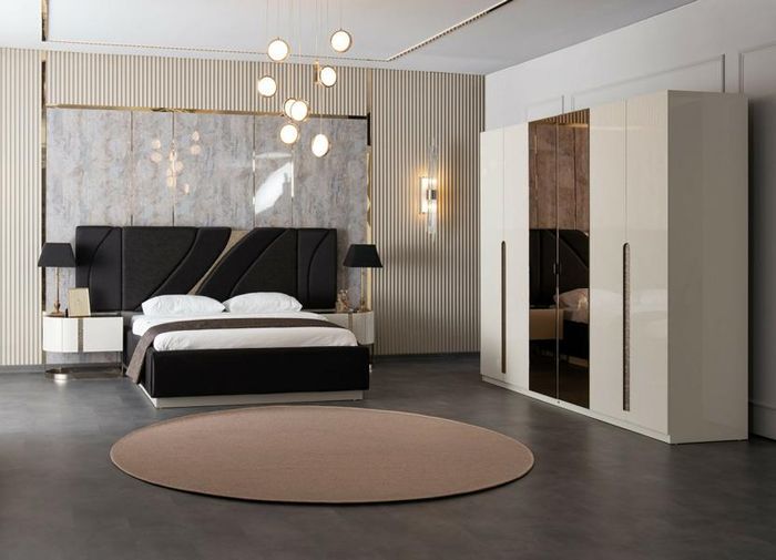 Doppelbett 2x Nachttische Kleidershrank Verspiegelt Schlafzimmer Set