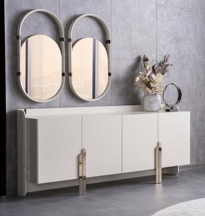 Sideboard 2x Oval Spiegele Schrank Anrichte Beistellschrank Modern Design