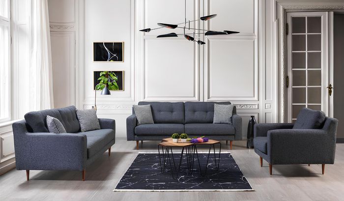 Graues Wohnzimmer Set Luxuriöse 2x Textil Sofas Designer Polster Sessel