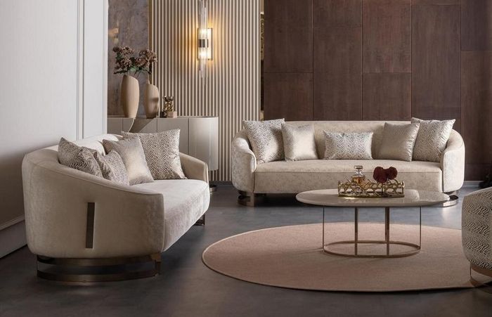 Couchgarnitur Sofa Set 2x Sofas 3 Sitzer Couchtisch Edelstahl Wohnzimmer