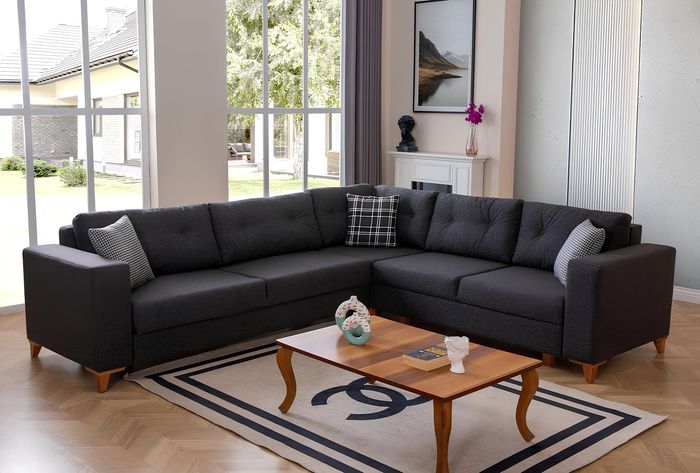 Graues Wohnzimmer L-Form Sofa Designer Stoffsofa Luxus Moderne Couch