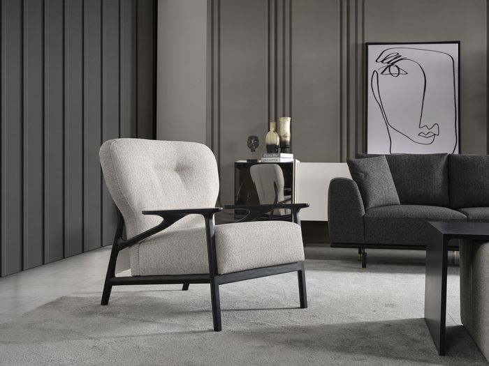 Sessel Ohrensessel Modern Stoff Wohnzimmer Polyester Weiß Design Sitz