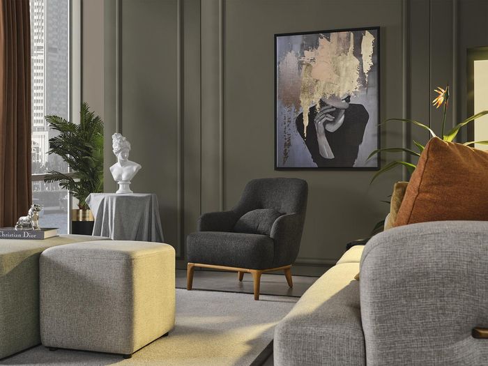 Sessel Ohrensessel Modern Stoff Wohnzimmer Polyester Grau Design Sitz